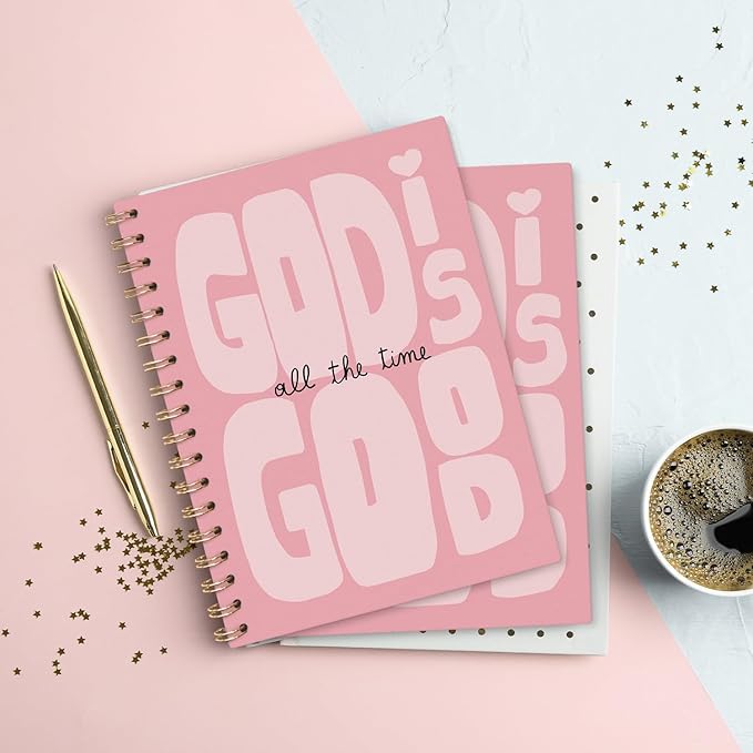VONTP Pink Christian Spiral Notebook, God Is Good Bible Verse Inspirational Journal for Women, Christian Gifts for Women, Preppy Religious Scripture College Ruled Notebook Journal for Writing, 5.5x8.3