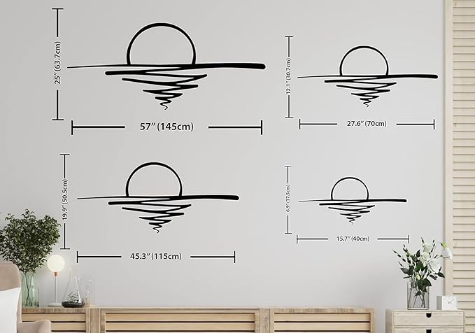Sunrise Metal Wall Art, Mid Century Boho Decor, Sunshine Minimalist Design, Sun Design Wall Art, Modern Sunset Interior Artwork, Home Decor, Livingroom Decor, Gift for Her (Black, 27.6 x 12.1” / 70 x 30.7 cm)