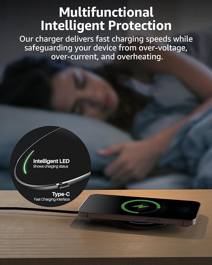 TOZO 2025 W1 New Anti-Slip Wireless Charger 15W Max Fast Wireless Charging Pad Compatible with iPhone 17/16/16 Plus/16 Pro Max /15/14/13/SE Series, Samsung Galaxy S25/S24/S23 Series, Black