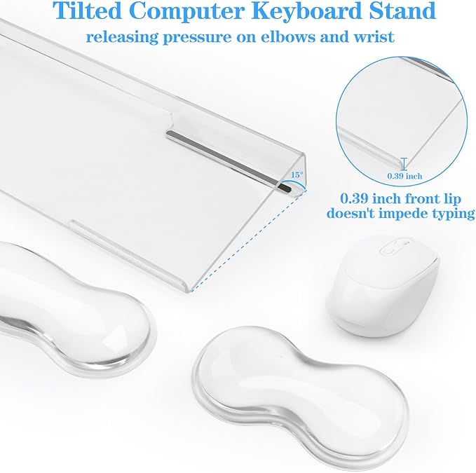 Computer Keyboard Stand with Gel Keyboard Wrist Rest, Tilted Acrylic Keyboard Holder - Ergonomic Wrist Rest Support Keyboard for Typing Pain Relief，Suitable for Office/Computer/Laptop/Gaming
