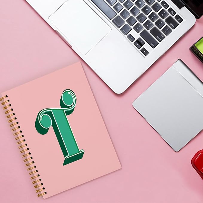 ShowDraven Vintage Initial Letter T Notebook, Personalized Gifts Notebook, Custom Notebook Journals for Writing, Customized Gifts, Monogrammed Gifts for Women, Hardcover Spiral Notebook 5.5 x 8.3