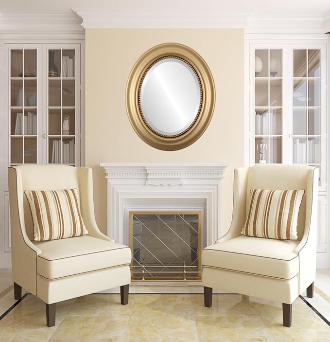 OVALCREST Oval Beveled Wall Mirror for Home Decor - Heritage Style - Gold Spray - 25x35 Outside Dimensions