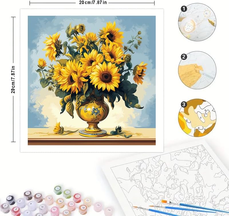 TAOPAOLAB Floral Still Life Digital Painting Kit for Adults - DIY Sunflowers in Vase Oil Painting on Canvas 7.87x7.87in, Framed Acrylic Paint Kit, Good for Beginners, Home Decor or Gift Artwork - Image 2