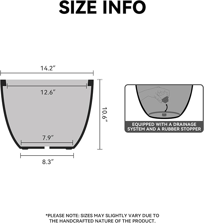 Kante 14.2 Inch Round Concrete Planter - Classic Large Indoor/Outdoor Plant Pot with Drainage Hole and Rubber Plug, Suitable for Gardens and Patios, White Finish with Aqua Blue Interior