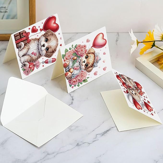 Ceitura 6Pcs DIY Diamond Art Painting Crafts Rhinestone Painting Greeting Card Making Kit Postcard for Holiday Christmas New Year Party Favors (Flower Puppy)