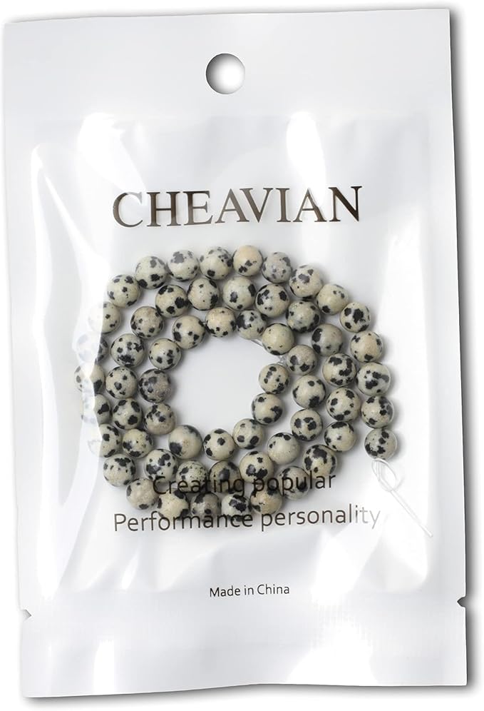 60PCS 6mm Natural Dalmatian Stone Round Loose Beads for Jewelry Making DIY Findings 1 Strand 15"
