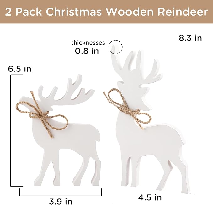 Christmas Decorations-2PCS Wooden Reindeer Sign-Christmas Decorations for Home Shelf Mantel Table Windowsill Party Decor
