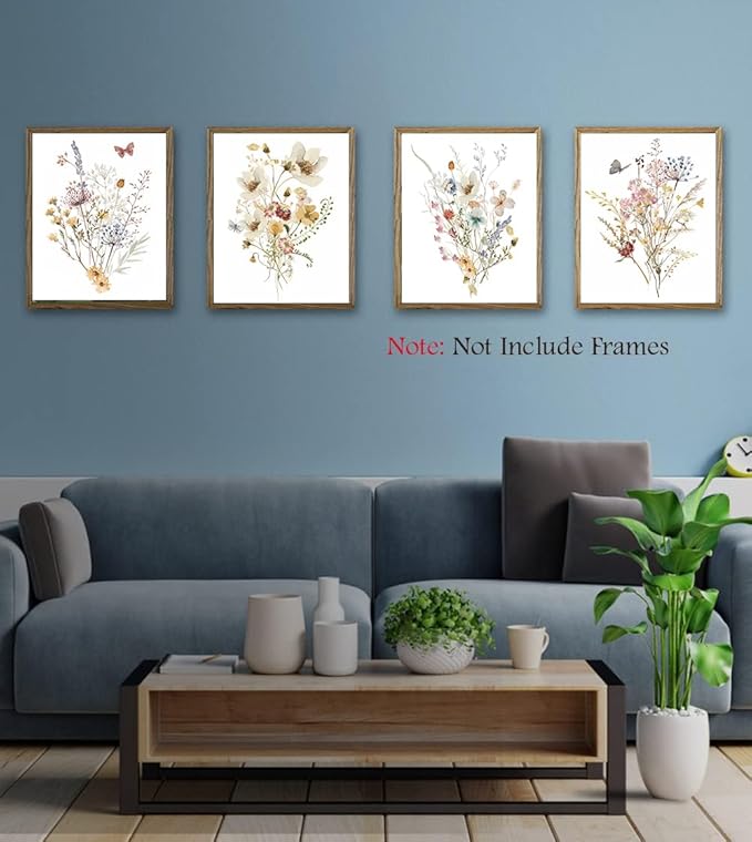 Watercolor Flower Wall Art Poster,Vintage Floral Canvas Wall Art,Botanical Wildflower Wall Decor,Vintage Prints Floral Pictures Minimalist Farmhouse Poster for Room Bedroom(8”X 10”) No Frame