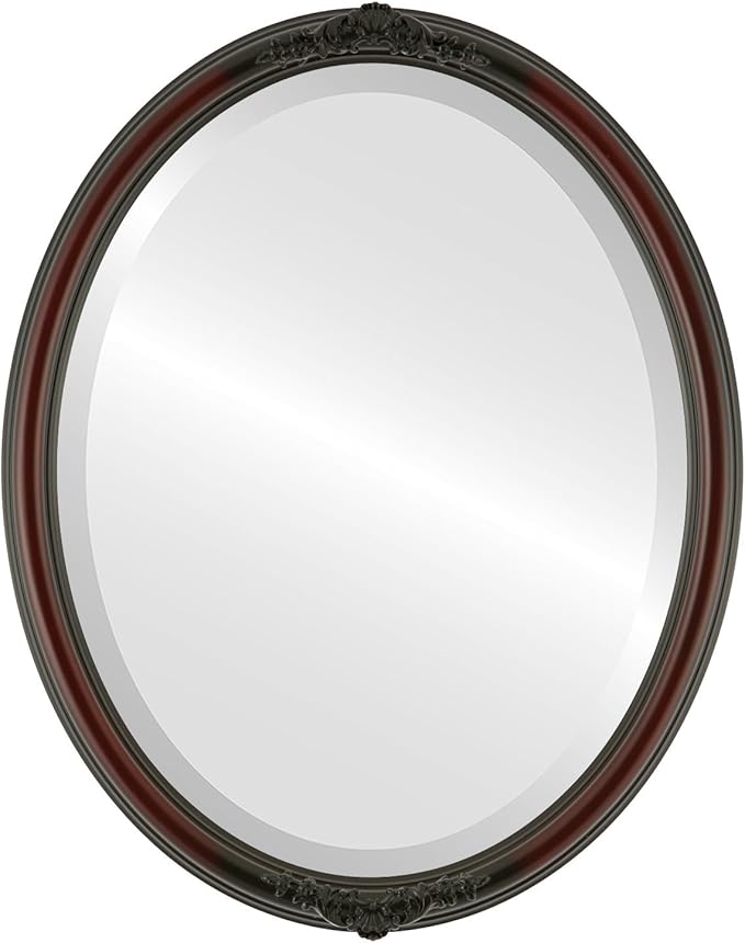 OVALCREST Oval Beveled Wall Mirror for Home Decor - Contessa Style - Rosewood - 26" x 22"