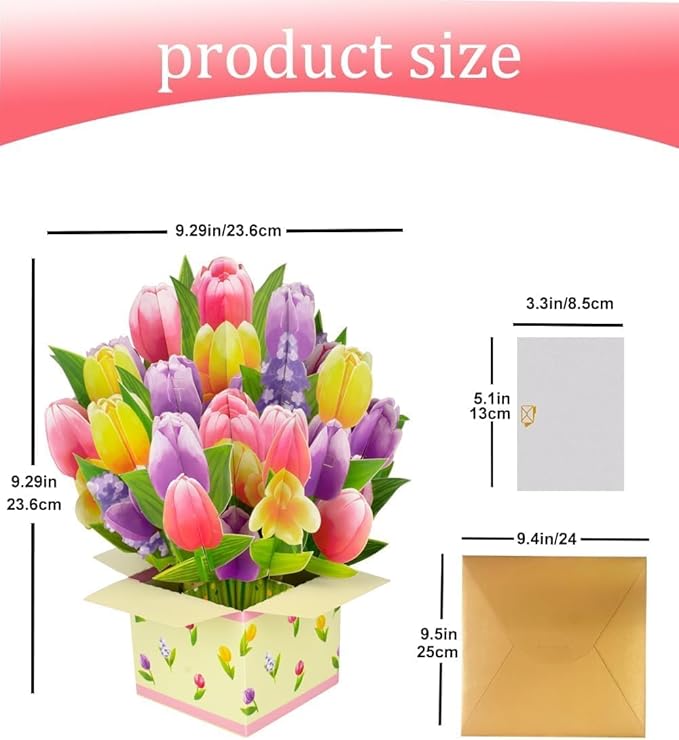 Magic Ants Flower Paper Pop Up Cards - Lily+Tulip+Carnation - Mother's Day, Birthday, Thank You Greeting Cards for Mom - 3D Popup Flower Bouquet Design - Includes Envelop