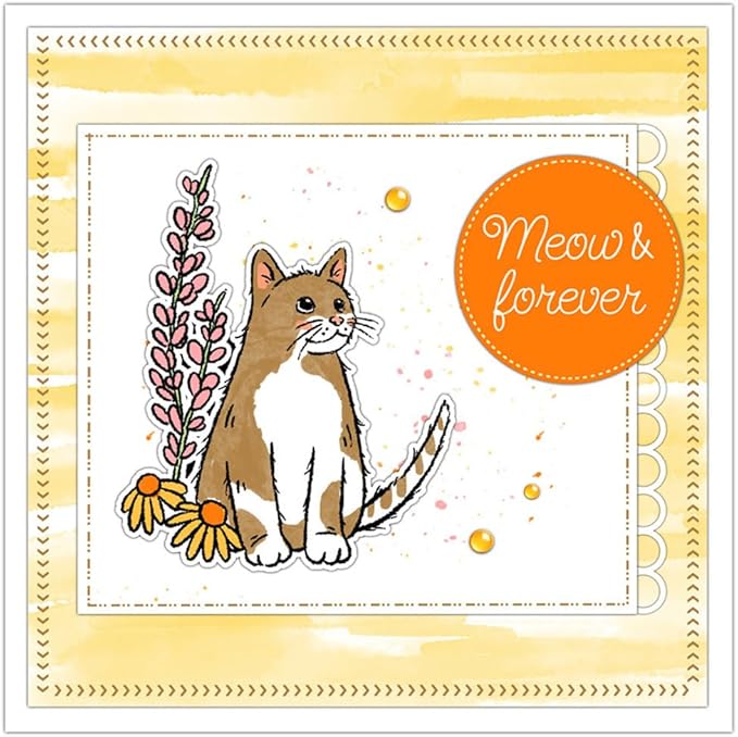 cat Pets Stamps and Cutting Dies for Card Making DIY Transparent Silicone Clear Stamp and Metal Die Cuts Sets for Scrapbooking Paper Greeting Cards Decor Seals Craft Supplies