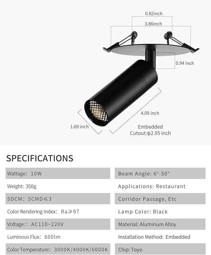 Zoomable LED Ceiling Spotlight Fixture, Flush Mount Adjustable Spotlight, Indoor Bright Accent Monopoint Fixture for Living Room Bedroom Loft Cafe Bar
