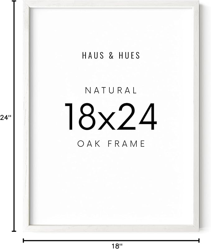 HAUS AND HUES White Oak Wood 18x24 Picture Frame - Oak Poster Frame, Wall Mount for Artwork (White Oak Frame)