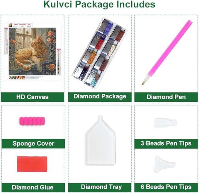 Kulvci Sleeping Cat Diamond Painting Kits for Adults, Diamond Art Kits for Beginners, 5D DIY Full Drill Gem Craft for Home Decor Gift 12x12inch