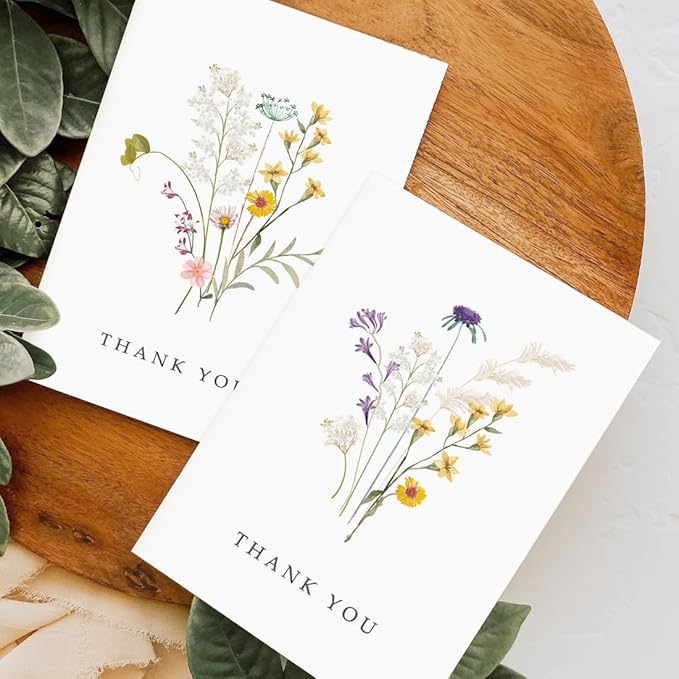 96 Pack Floral Thank You Cards with Envelopes, Wildflower Thank You Notes with Kraft Envelopes for Wedding Bridal Shower Baby Shower Teachers Graduation, 4 x 6 Inch