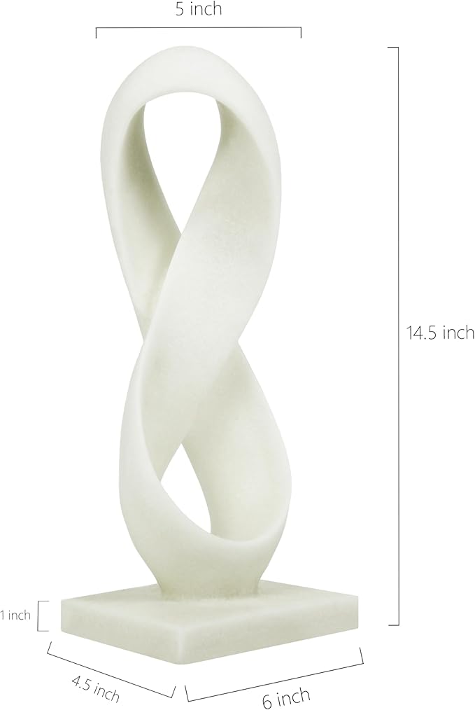 SIMON'S SHOP Modern Abstract Sculpture, 14.5'' Tall Minimalist Figure Eight Tabletop Decor, Hand-Painted Resin Statue for Home or Office, White