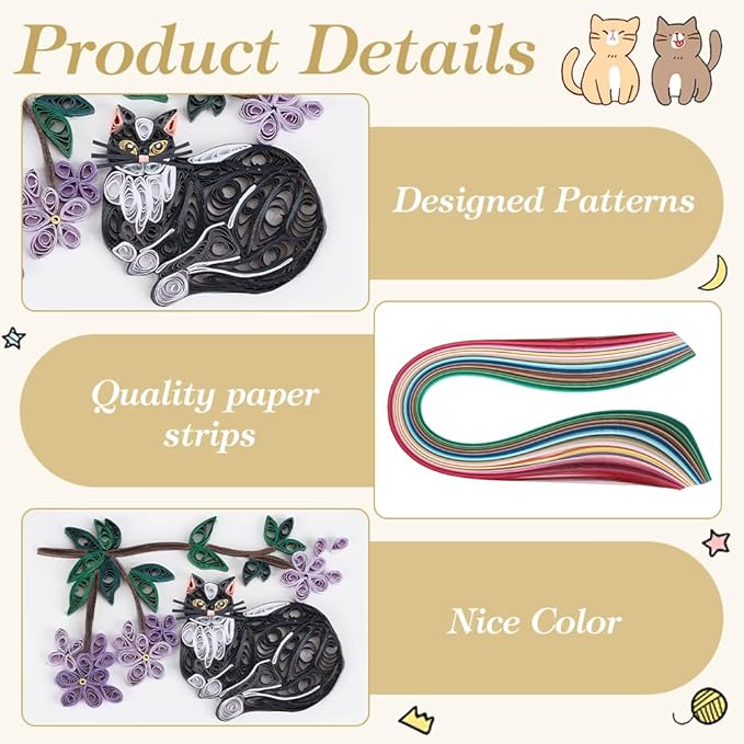WEBEEDY 20 Sets DIY Cat Paper Quilling Kit with Instruction for Adult Beginner 5 Styles Cat Flower Greeting Cards Making Kit with 20 Blank Cards,36 Colors Strips,Quilling Tools Pet Lover Gifts