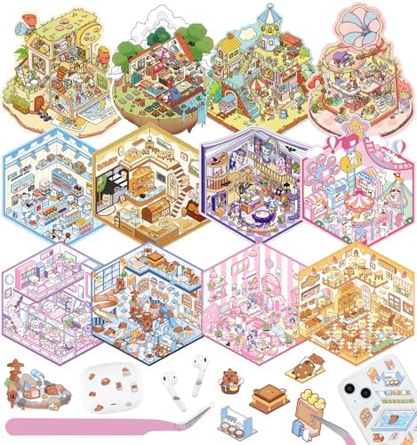 12 Sets DIY 3D House Stickers, Fun DIY Sticker Scene Cute Animal by pindda
