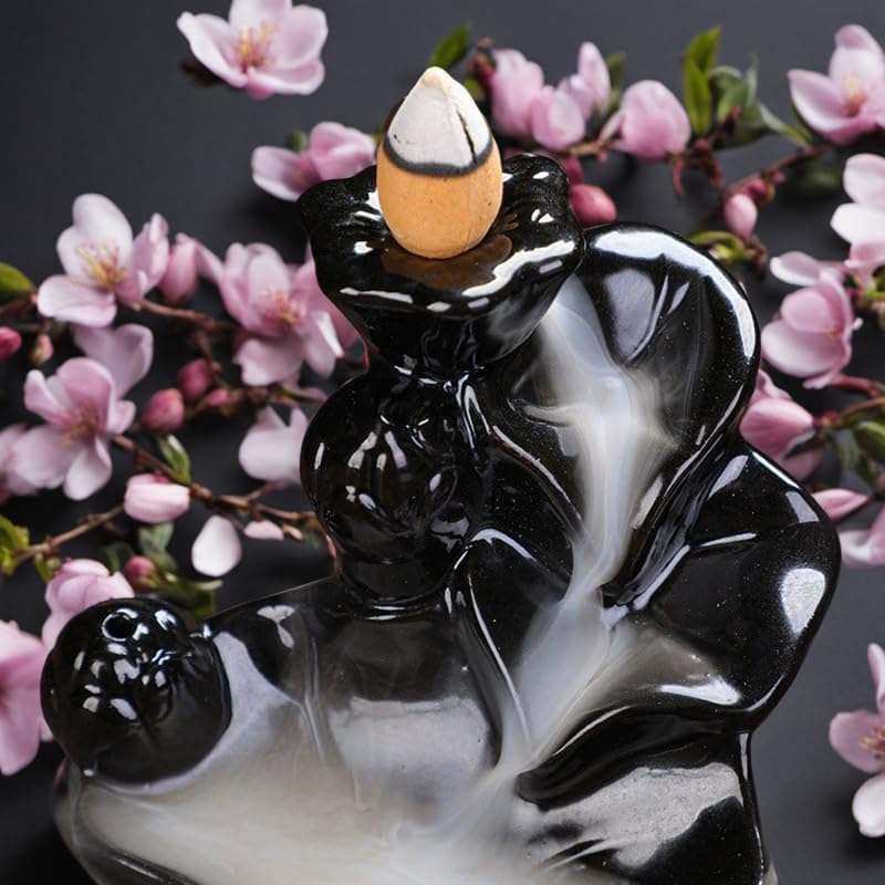 Waterfall Incense Burner, Lotus Backflow Incense Holder Ceramic Censer Cones Sticks Porcelain Holder with 60 Free Mixed Aromatherapy Cones by Unknown