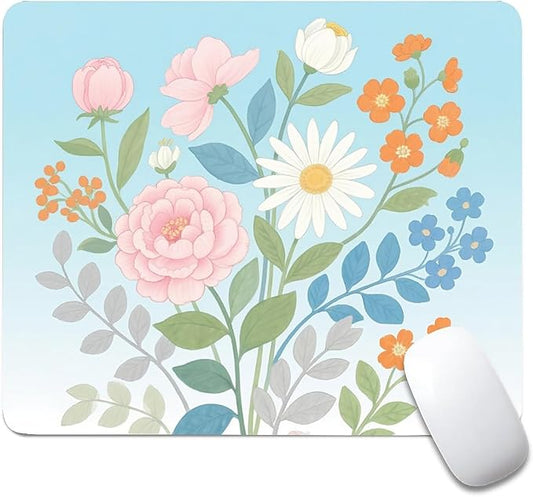 Square Mouse Pad Hand-Painted Flowers, Personalized Premium-Textured Custom Mouse Mat Design, Washable Mousepad Cloth, Non-Slip Rubber Base Computer Mouse Pads for Wireless Mouse