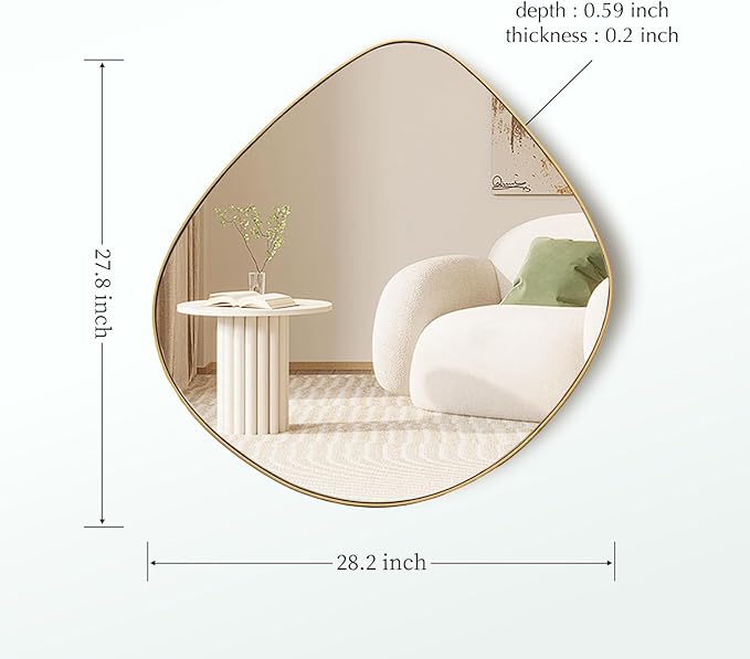 Asymmetrical Wall Mirror Matel Gold Framed Wall Mirror for Living Room Bedroom Bathroom Entryway Wall Decor 28.2" L x 27.8" W ELE-003Gold