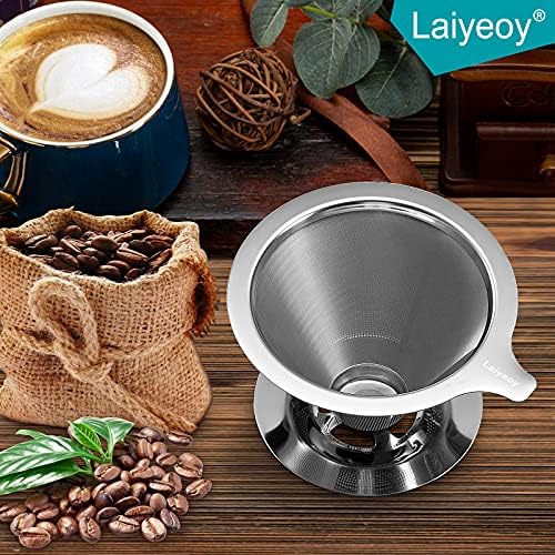 Laiyeoy Pour Over Coffee Dripper, Slow Drip Paperless Coffee Filter, Stainless Steel Pour Over Coffee Maker for Single Cup Brew, Double Mesh Design of Manual Reusable Cone Filter. - Image 2