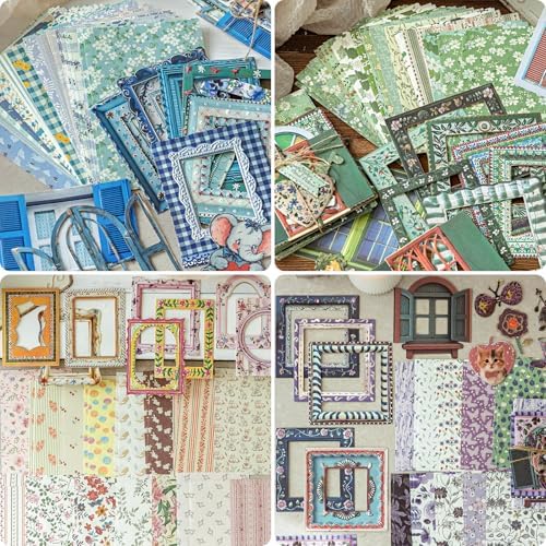 180 Pcs Floral Scrapbooking Paper & Animal Stickers, Embossed Scrapbook Window Frames, 4 Packs Junk Journal Scrapbooking Supplies Kit for Journaling, Embellishments, Card by Flartmo