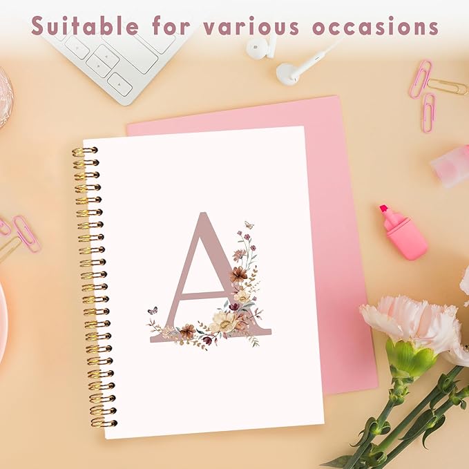 Lacama Pink Initial Letter A Notebook Journal, Aesthetic Wildflower Personalized Spiral Notebook, Customized Monogrammed Gifts, Birthday Gifts for Women, School Supplies, Office Supplies 5.5x8.3