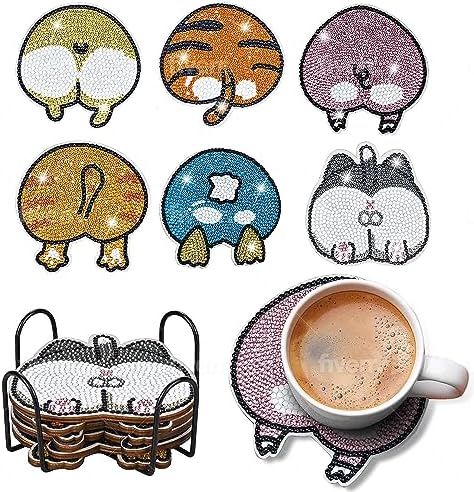 6 pcs Diamond Painting Coasters | Diamond Art Coasters | Animal Butt Diamond Art Painting | Perfect Art Craft Gift for Animal Lover, Dad, Mom, Grandparents, Brother, Sister. by LGANHAPY