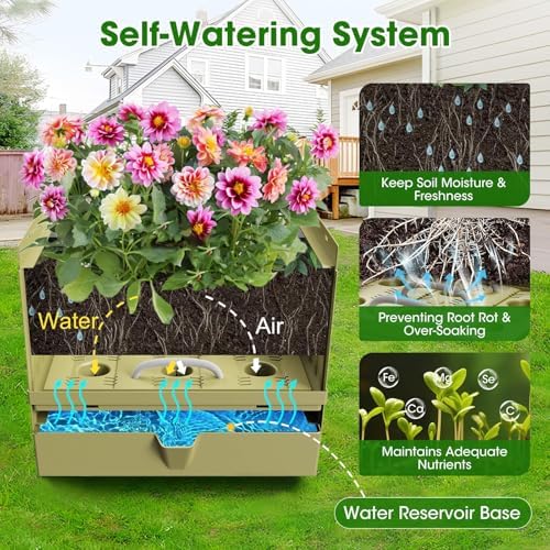 Raised Garden Bed Planter Box with Trellis, 71" Self-Watering Tomato Planter with Trellis for Climbing Vegetable and Plants, Tomato Cage Planters for Indoor Outdoor Patio Greenhouse Gardening (1Pack) - Image 2