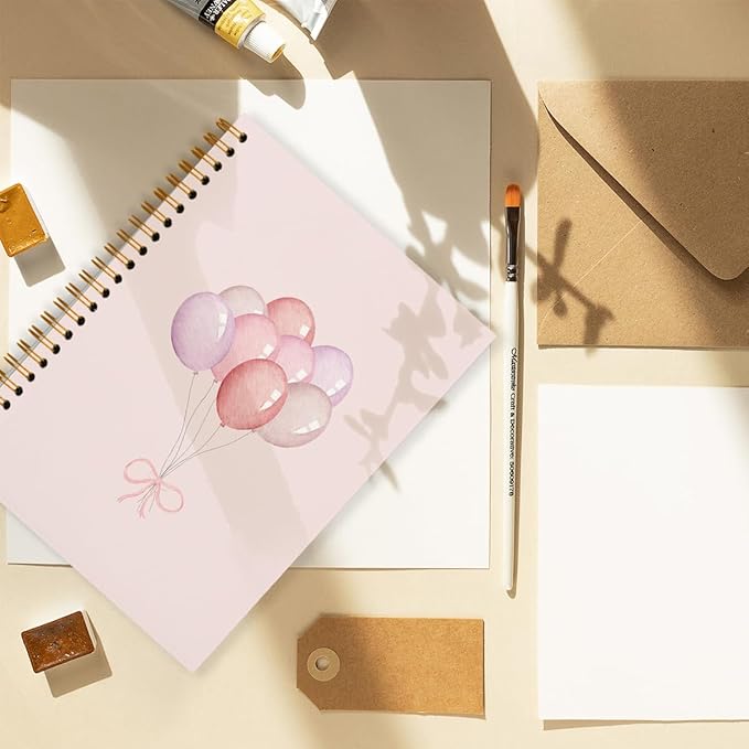 Pink Notebook Journal, Preppy Pink Balloon Notebook, Girly Notebook, Preppy Office Supplies, Pink Aesthetic Notebook, Pink Desk Accessories for Women, Hardcover Spiral Notebook 5.5x8.3
