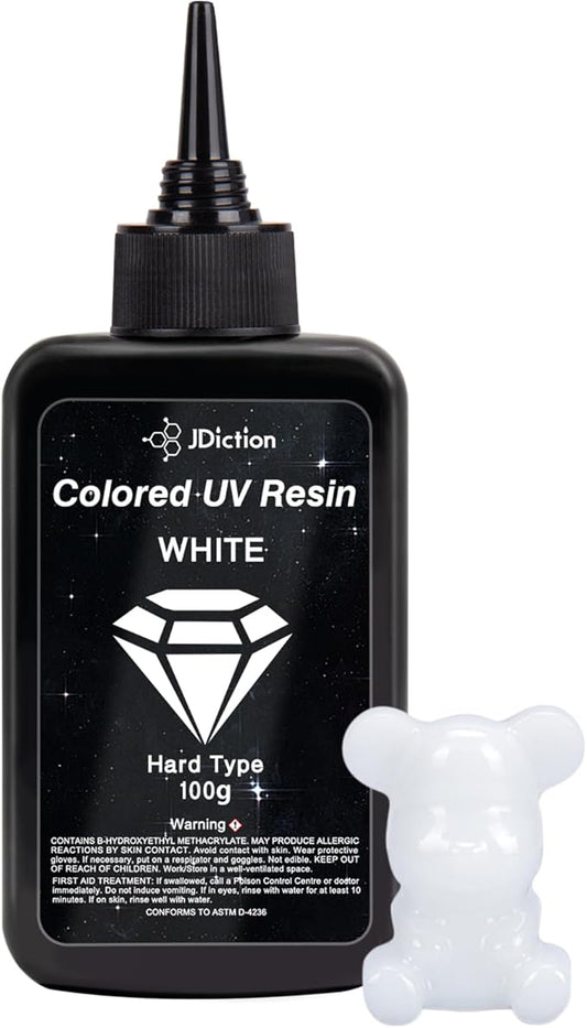 JDiction UV Resin White, 100g Colored UV Resin Odorless and Hard UV Resins Kit for Jewelry Making, Colored Resins Casting and Coating, Crafts and Decoration