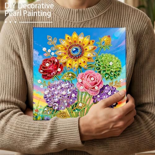 Xylzzuit Pearl Painting Kit with Frame 9.84x9.84IN Colorful DIY Gemstone Pearls Beads Art Craft for Adults Home Desktop Wall Decor (Flower02) - Image 5