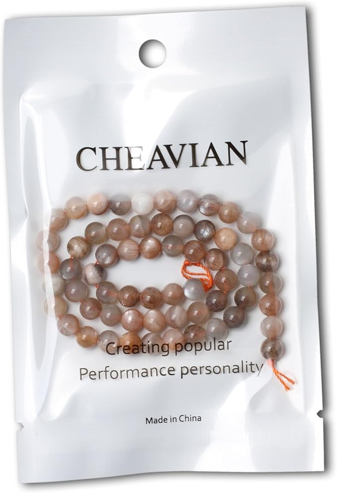 60PCS 6mm Natural Orange Moonstone Gemstone Round Loose Beads for DIY Bracelet Necklace Earrings Jewelry Making 1 String 15 Inches