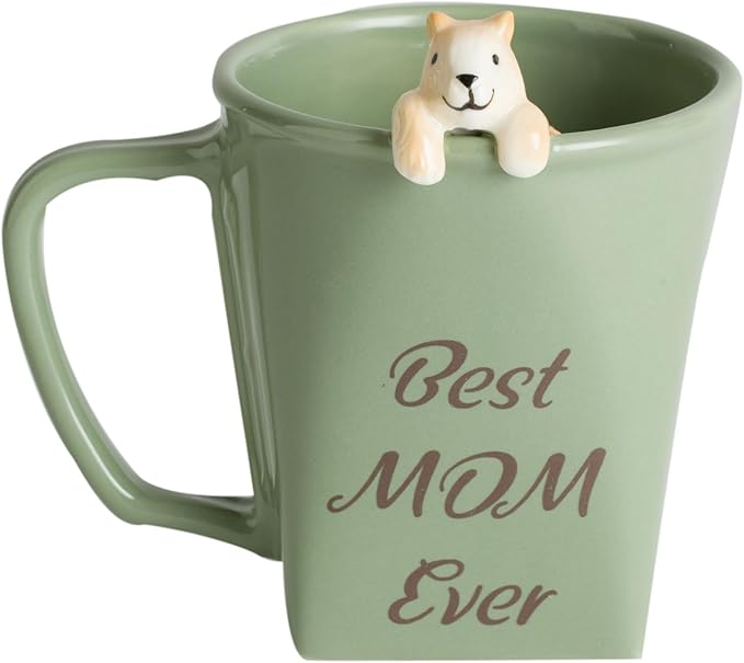 DIHOclub Best Mom Ever Ceramic Mug - Handcrafted Squirrel Sculpture Coffee Cup, Unique Mother's Day Gift for Coffee Lovers(12oz)