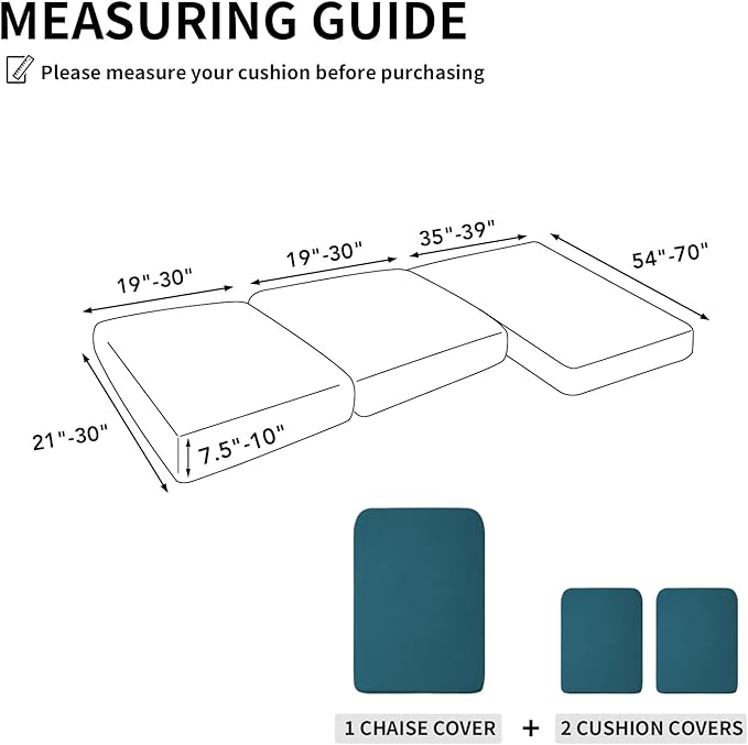 Easy-Going Stretch 3 Pieces Couch Cushion Covers for Sectional Sofa Left/Right L Shape Chaise Lounge Sofa Seat slipcover Anti-Slip Sofa Cover Soft (2 Seater + 1 Chaise, Peacock Blue)