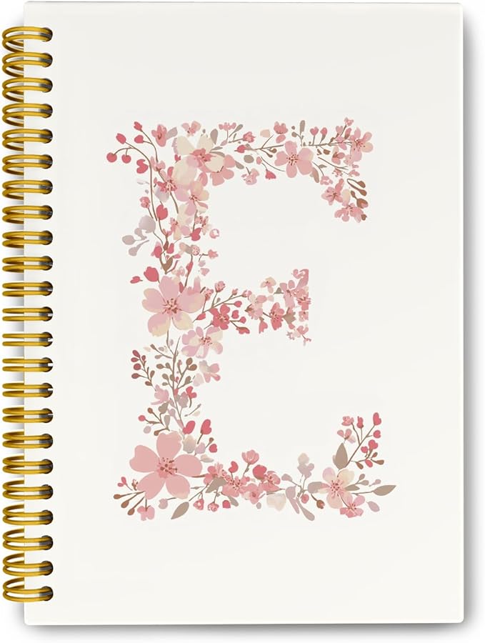 Pink Cute Spiral Notebook Journal, Preppy Floral Initial Letter E Personalized Journaling Notebooks, Monogrammed Gifts for Women Girls, Botanical Hardcover Spiral Lined Notebook 5.5 x 8.3