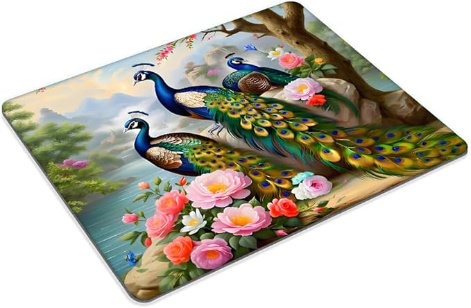 Square Mouse Pad Peacock,Gaming Mouse Pads for Desk,Soft Computer Waterproof Non-Slip Mouse Mat