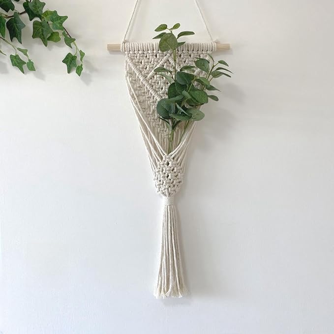 Avoik Macrame Woven Wall Hanging, 2PCS Boho Home Decor Chic Wall Art Plant Hanging Decoration Handmade Woven Bohemian Tapestry for Bedroom Living Room Farmhouse Apartment Dorm (Style A)