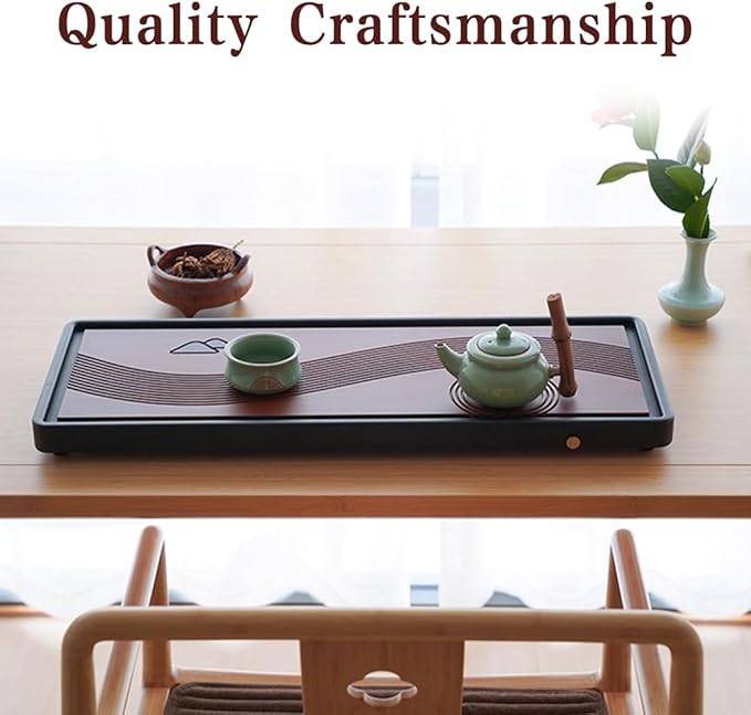 Bamboo Tea Tray Home Office Japanese Tea Set Tea Serving Tray 26x10x1.25in Vintage Chinese Kungfu Tea Tray Gongfu Water Storage Table