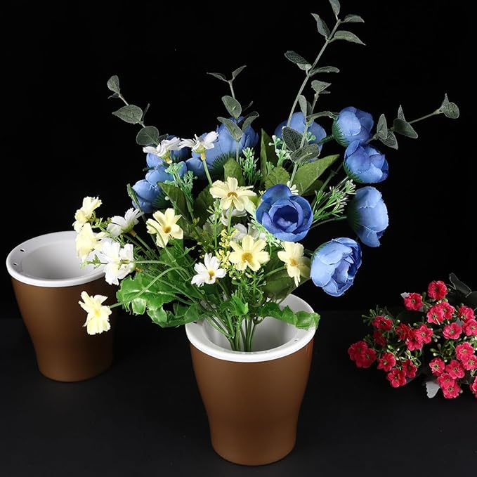 VANZACK 2pcs Self-Watering Plastic Flower Pots Plant Holders with Water Storage Large Size for Indoor Gardening Home Decor Golden Color