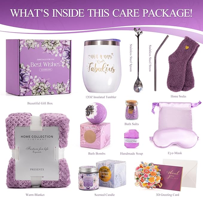 Christmas Gifts Unique for Women Get Well Soon Gifts, Self Care Baskets Bath Set Care Package Thinking of You Gifts Relaxation Gifts for Women Mom Her Friend Wife Grandma w/ Blanket