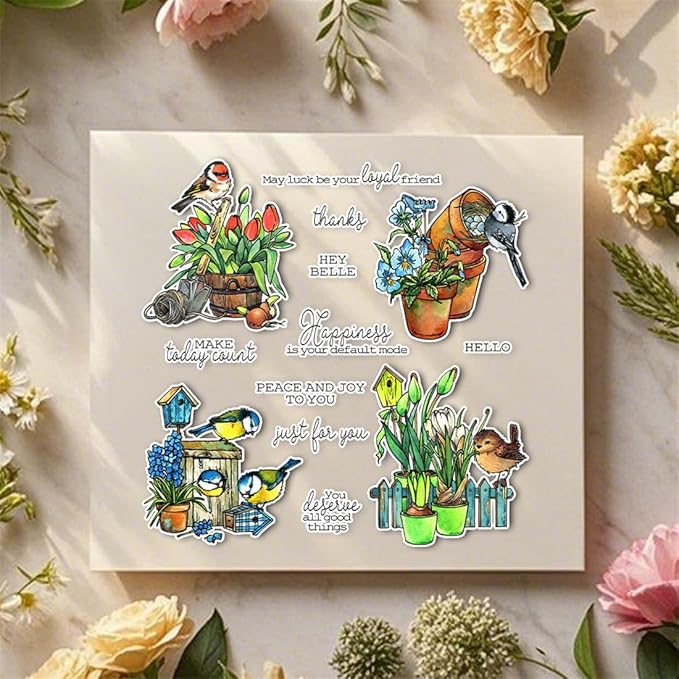 Flowers Birds Fence Stamps and Cutting Dies for Card Making DIY Transparent Silicone Clear Stamp and Metal Die Cuts Sets for Scrapbooking Paper Greeting Cards Decor Seals Craft Supplies