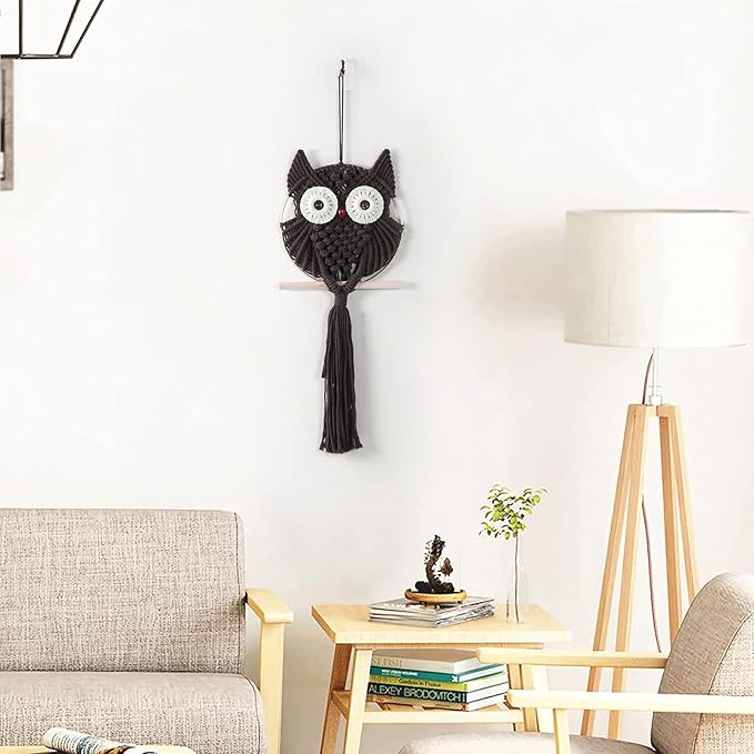 MVSUTA Owl Chocolate Cotton Handmade Macrame Wall Hanging Tapestry Home Decor Art and Bronze Craft Wonderful Decoration Woven Boho Ornament for Office Bedroom Apartment Living Nursery Gallery,1pc