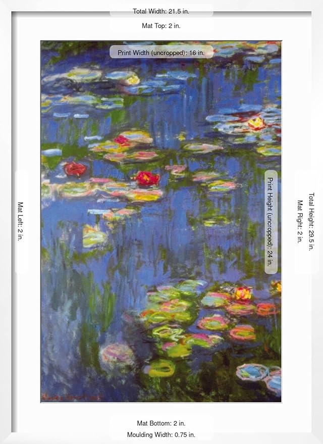 ART.COM Wall Art Print Water Lilies No. 3 on White Frame by Claude Monet, 21" x 29"