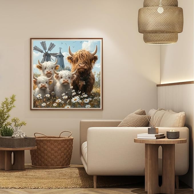 CSZPPQAF 5D Cow Diamond Painting Kits for Adults, Highland Cow Family Diamond Art Kits for Adults Beginner, DIY Full Drill Gem Art Paint by Diamonds Dots Crafts Kits for Home Decor 13.7x13.7Inch
