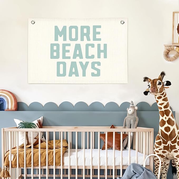 Lacama Beach Theme Wall Decor for Boys Room, Coastal Kids Playroom Nursery Hanging Sign, More Beach Days Linen Canvas Banner, Rustic Nautical Surf 20x30 Inch