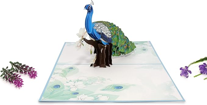 Elegant 3D Peacock Pop-Up Card – Handmade Greeting Card with Floral Perch & Vibrant Feathers – Perfect for Birthdays, Anniversaries, Thank You Notes & Special Occasions, A22