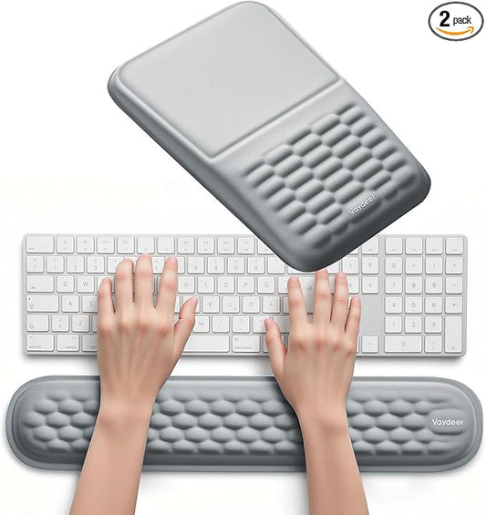 Vaydeer Wrist Rest for Computer Keyboard & Mouse Pad Set – Gray, Ergonomic Memory Foam Wrist Support, Non-Slip Keyboard Wrist Rest & Soft Mouse Pad for Typing Comfort & Wrist Pain Relief