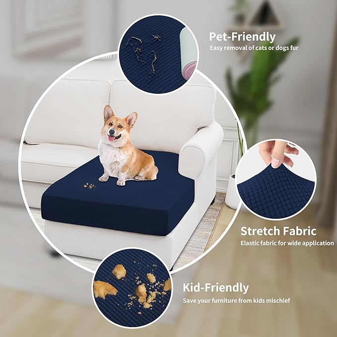 Easy-Going Stretch Sectional Couch Covers 1 Piece Chaise Lounge Slipcover L Shape Separate Cushion Couch Seat Chaise Cover for Both Left/Right Sectional Couch Navy